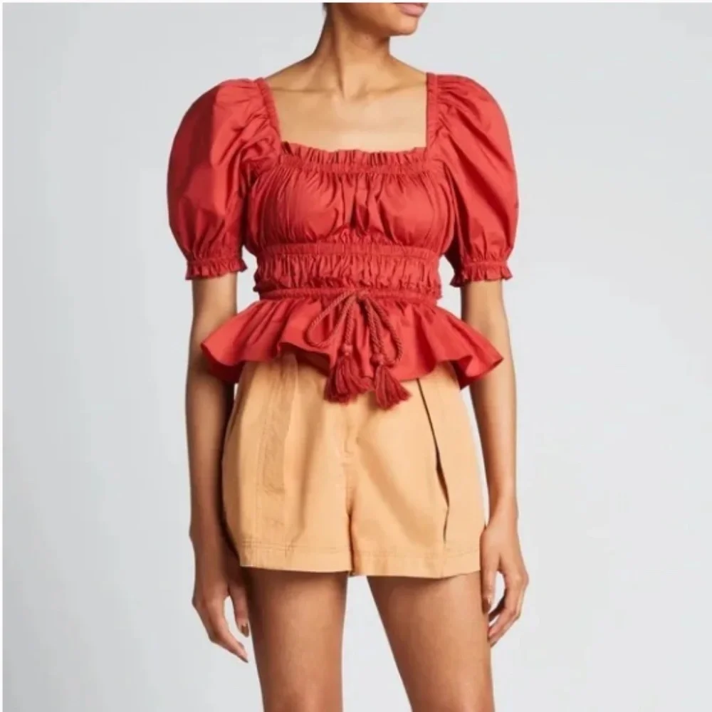 Ulla Johnson Evita Shirred Cotton Top Burnt Henna 2